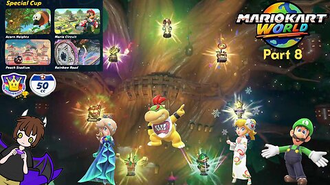 Mario Kart World Racing Among the Rainbow Road