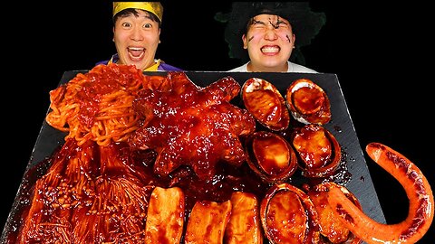 Mukbang ASMR] Spicy 🔥 Octopus Seafood Boil & Enoki Mushrooms Kielbasa