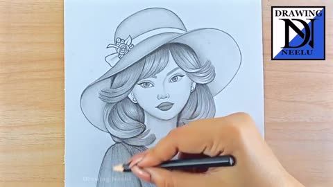 How to draw a Girl wearing big Hat -Drawing Tutorial || Pencil sketch for beginner || Drawing easy