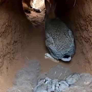 Mom rabbit takes on a fox trying to get to her babies