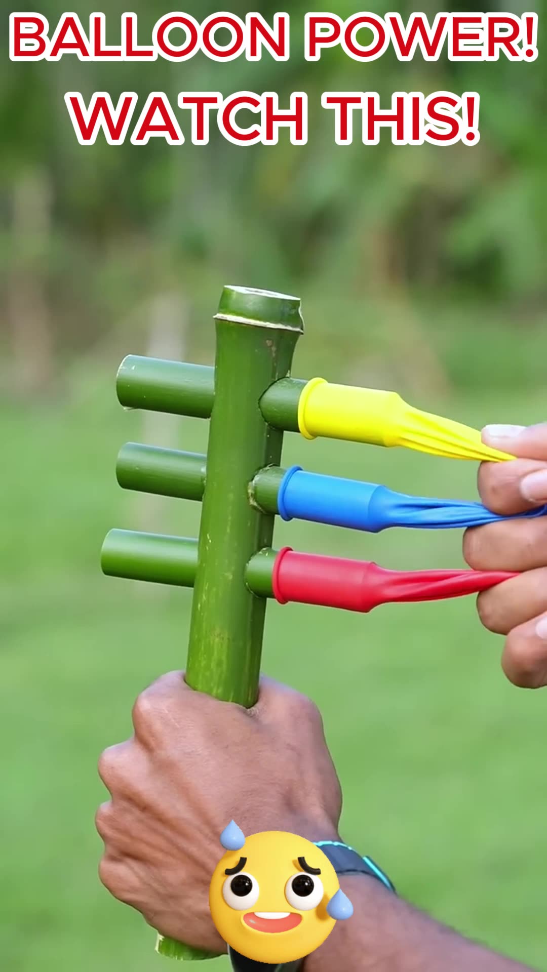 STOP THE BALLOONS!! What is this BAMBOO WEAPON!? 😂💥 DIY Bamboo Creations with three Clour Balloone