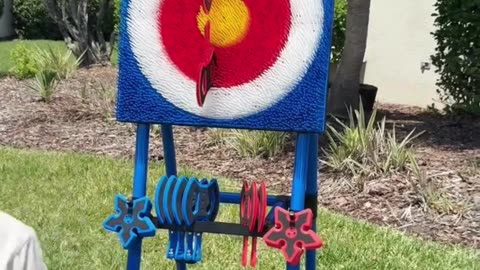 Deluxe Foldable Axe Throwing Game Set - 16 Plastic Axes Included - Safe Outdoor Fun Squid Games