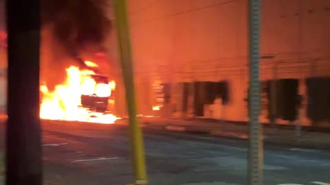 LA riots. Van on fire. Josh J Philipp reports