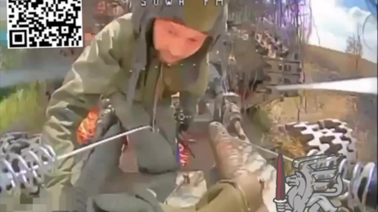 Drone Smashes into Russian Riding Tank