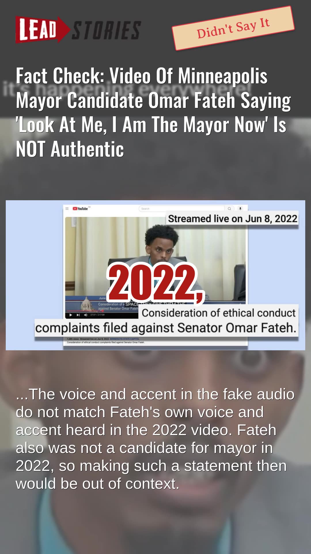Fact Check: Video Of Candidate Omar Fateh Saying Look At Me, I Am The Mayor Now NOT Authentic