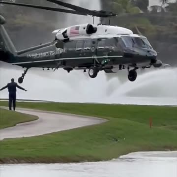 The Marine One aircraft lands at Trump International Golf Club Palm Beach Florida