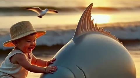Sunset Wonders Baby and the Gentle Giant of the Shore
