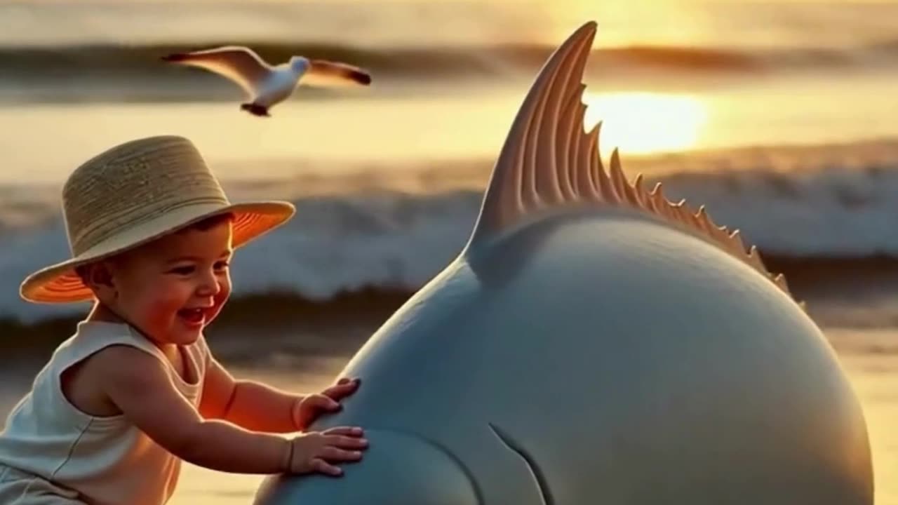 Sunset Wonders Baby and the Gentle Giant of the Shore