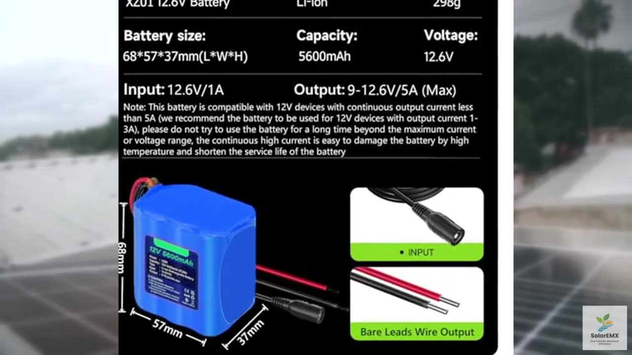 CITYORK Rechargeable 12V 5600mAh Lithium Battery with Charger, Bare Leads Wire B