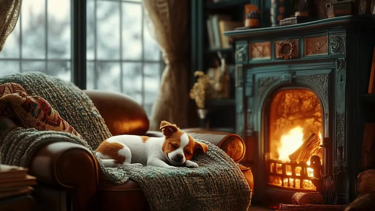 Cozy Dog by the Fireplace 🐶🔥 Relaxing Ambience for Sleep & Study