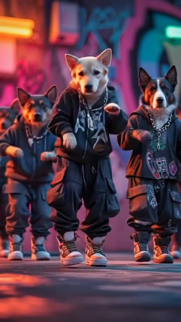 group of dogs dancing in joint hip hop