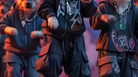 group of dogs dancing in joint hip hop