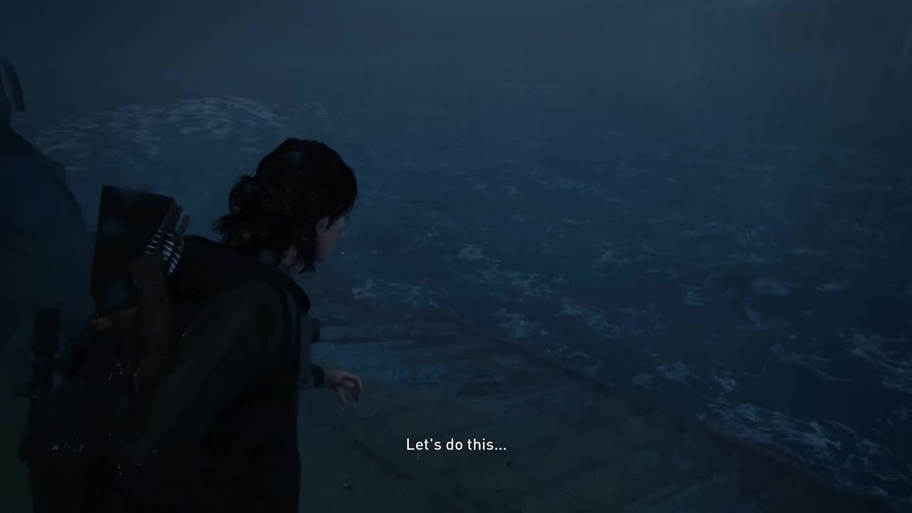 Ellie getting thrown overboard in the storm.