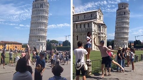 So many people at the leaning tower of Pisa wanted a high-five 🤷😅