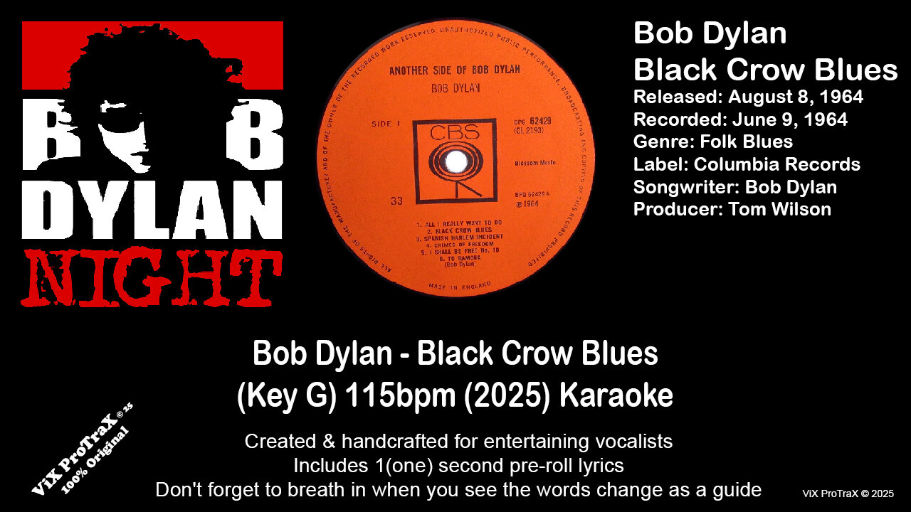 SingLikeBob - Bob Dylan - Black Crow Blues (Key G) 115bpm (2025) Karaoke
