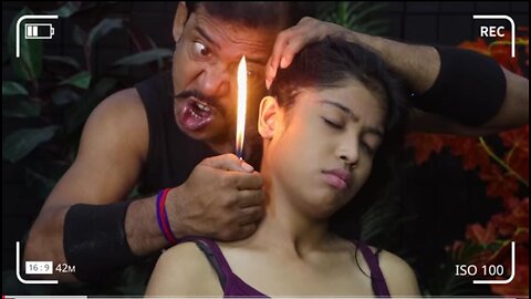 Girl Received Head Massage from Asim Barber | Fire Ear Massage | Neck, Ear, Hair Cracking | ASMR