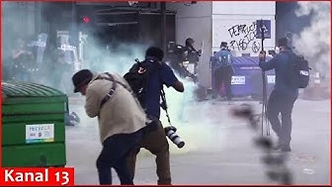 Police and protesters clash outside federal detention center in LA after ICE raids