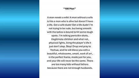 "100 Men" Poem by Charles Cousins