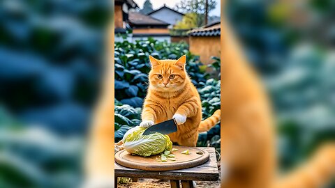 Cat teaching everyone how to cook food