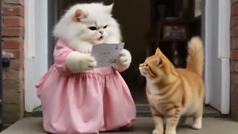 Cute mama cat and kitten video