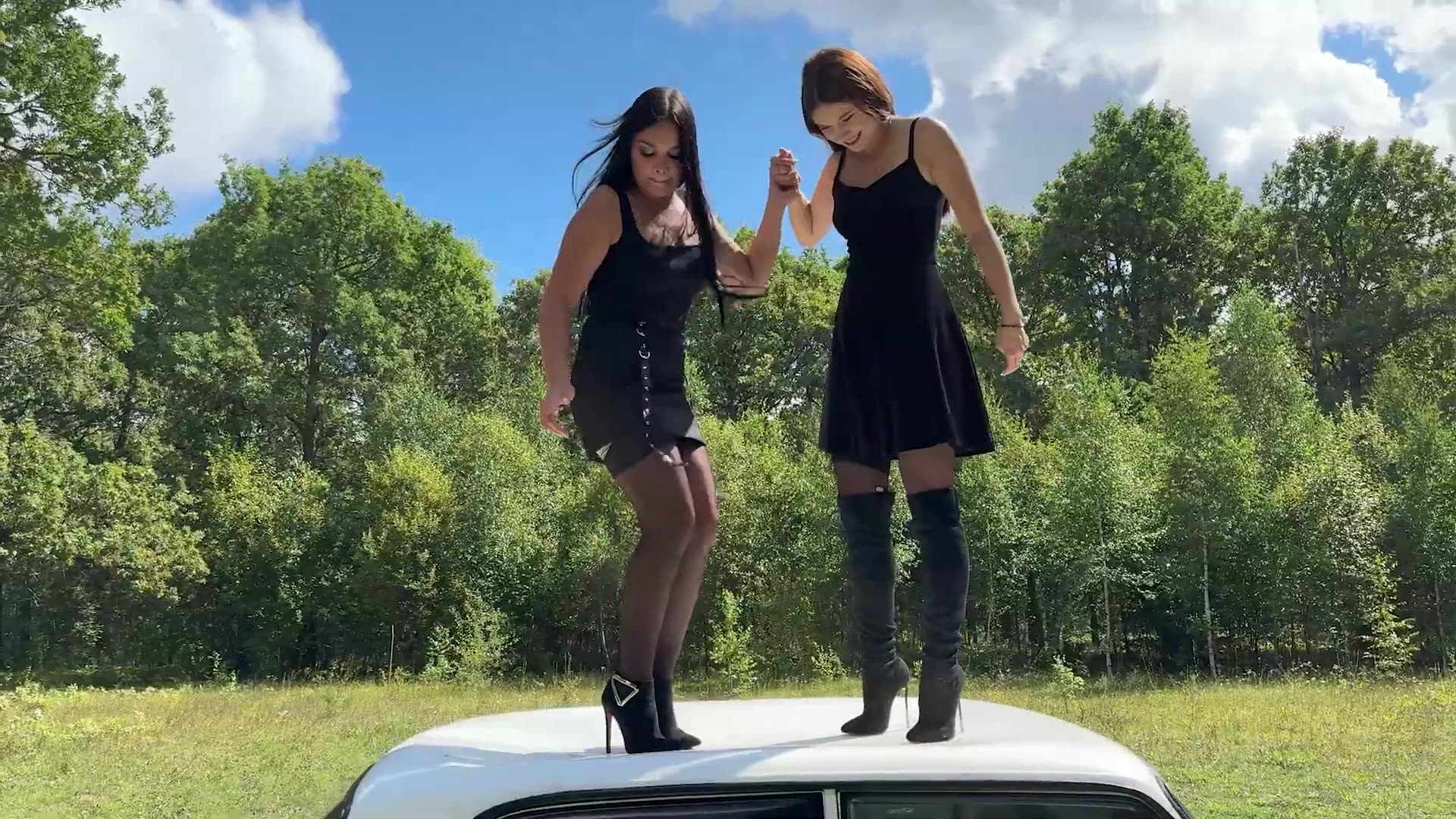 CRUSH CAR || Two beautiful girls crush and break a car with high heels