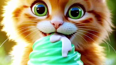 Cat is eat ice-cream