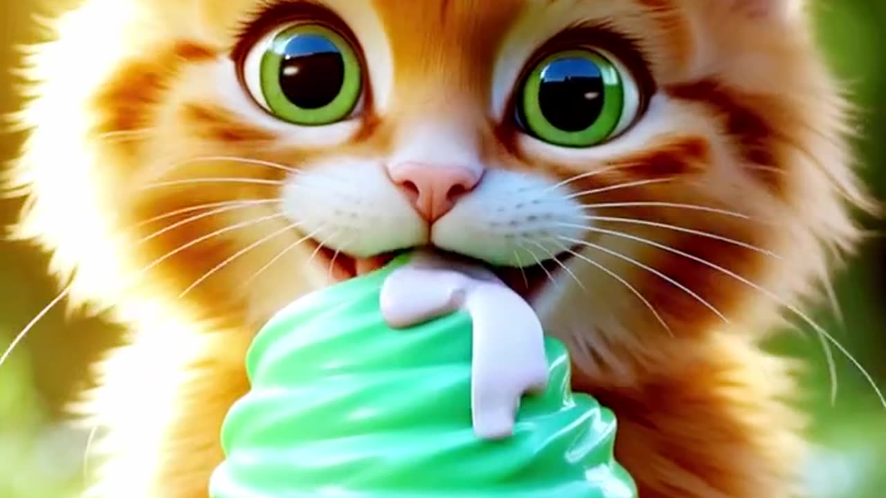 Cat is eat ice-cream