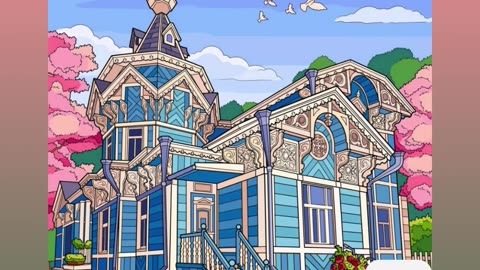 Elegant Victorian Blue House with Ornate Details and Beautiful Surroundings