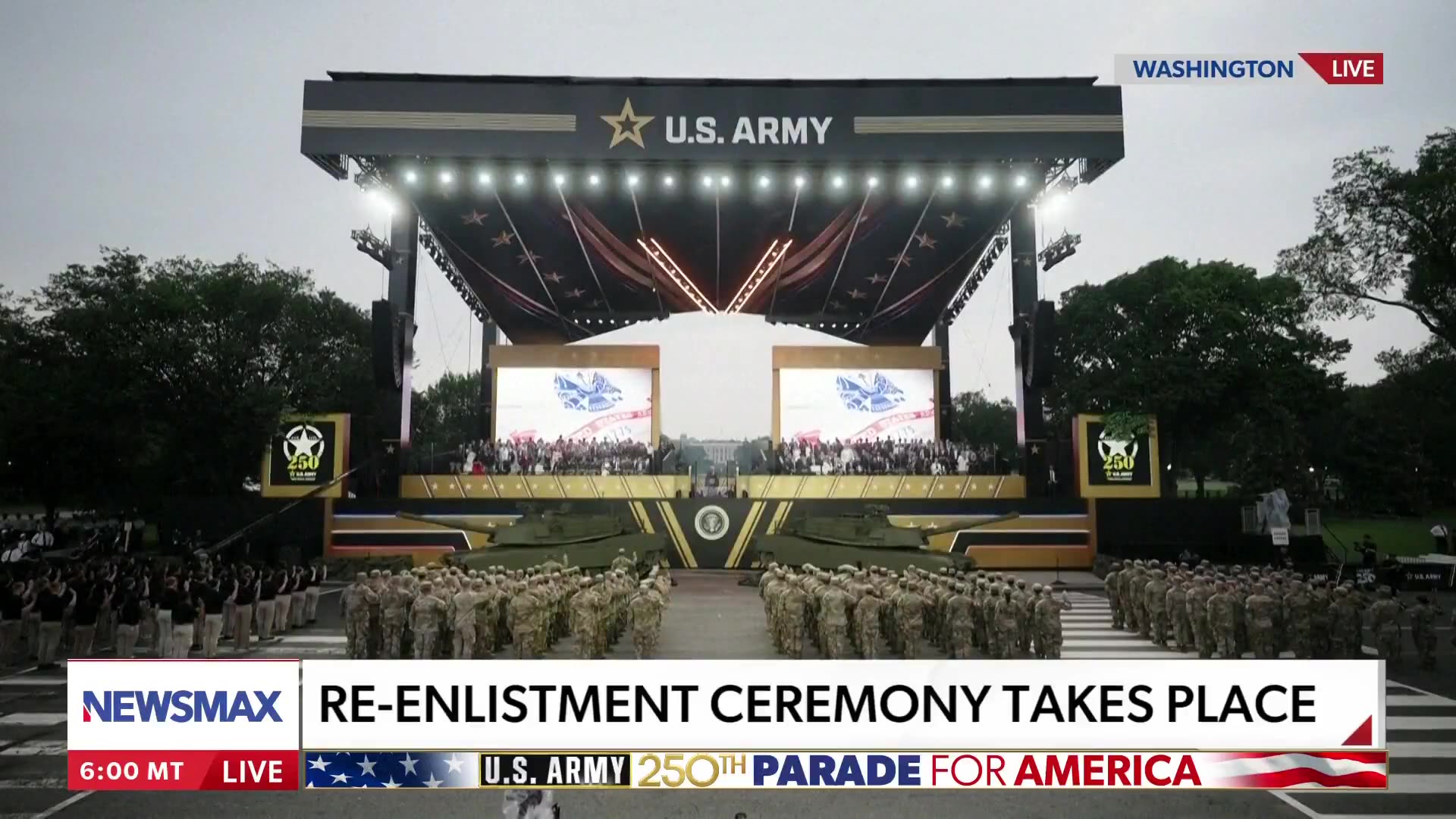 POTUS conducts the re-enlistment ceremony at the U.S. Army 250th Anniversary Parade