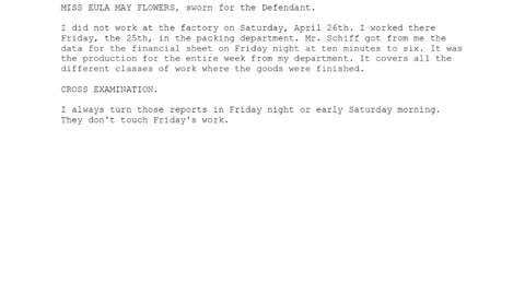 MISS EULA MAY FLOWERS, Sworn In For The Defendant, 44th To Testify