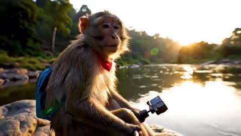 A monkey doing vlog in the people