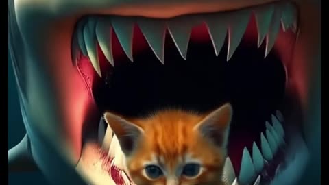 Brave Mama Cat vs. Deadly Shark! 🦈🐱 Epic Rescue at Sea! #viral #aicats #catsstory