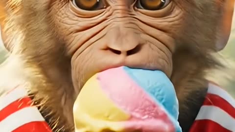 🐒 Cute Baby Monkey Tries Ice Cream for the First Time 🍦😂
