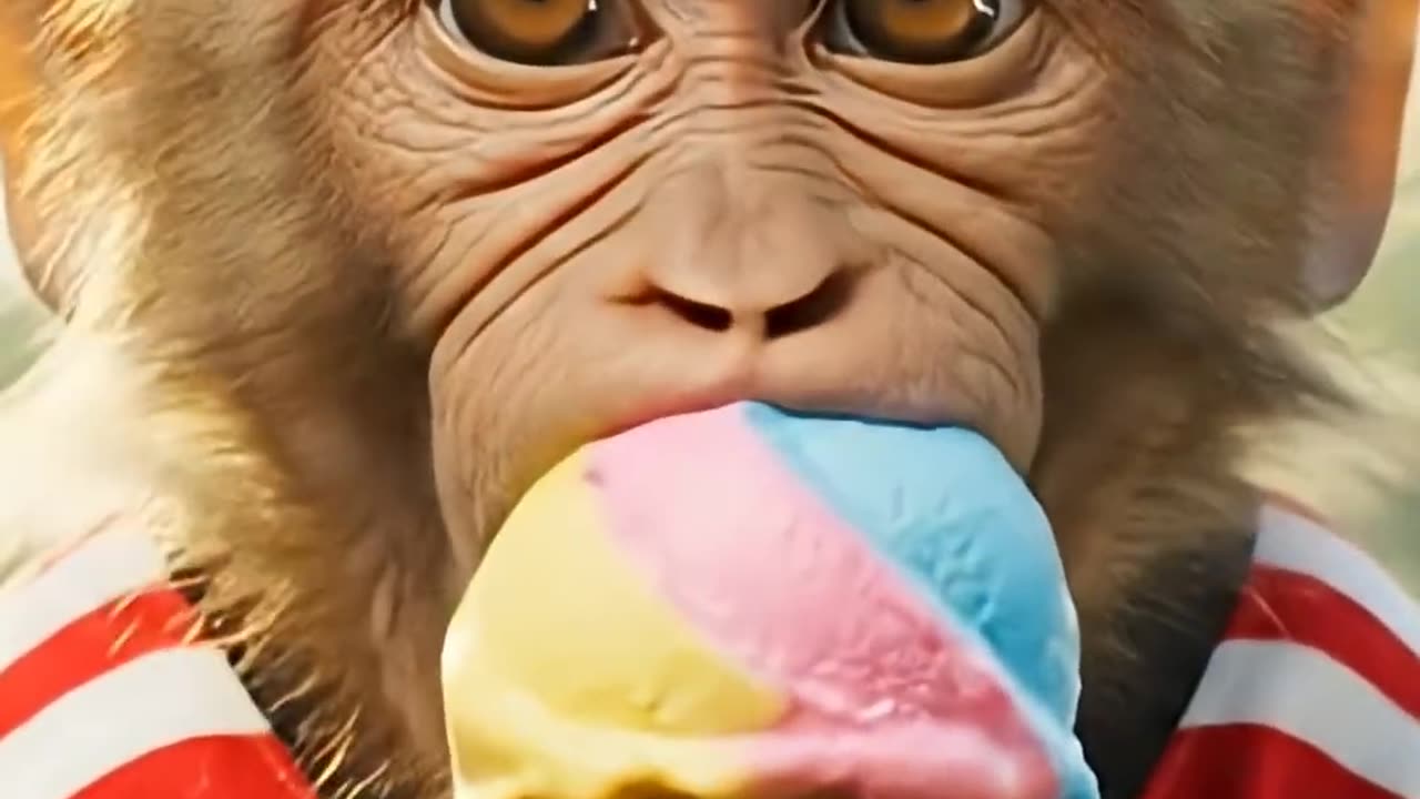 🐒 Cute Baby Monkey Tries Ice Cream for the First Time 🍦😂