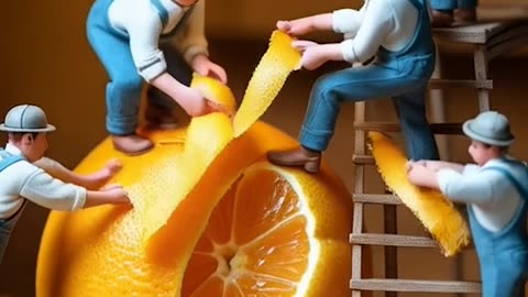 Miniature working to pick oranges. AI Generator Video #miniature #klingai