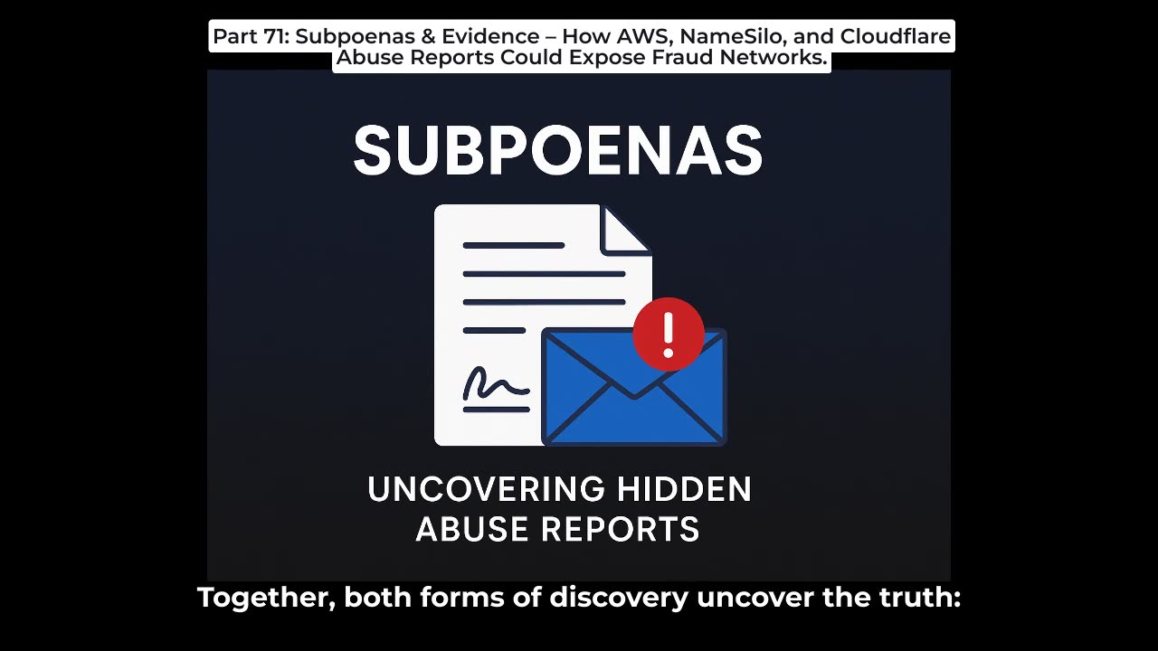 Part 71: Subpoenas & Abuse Reports – AWS, NameSilo, Cloudflare Fraud Evidence