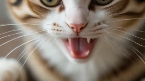 Close-up of a striped cat grinning over a metal lunchbox with a whole cooked fish and veggies