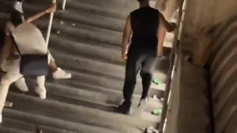 A European man attacked in France by usual suspects who also kicked a woman.