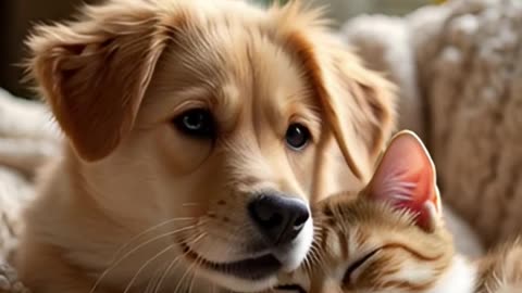 When a Cat Pets a Dog… Too Cute!