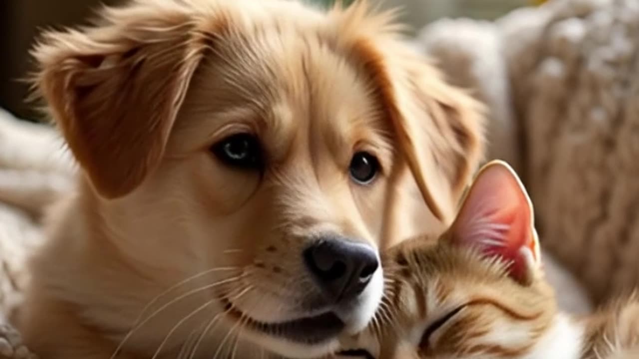 When a Cat Pets a Dog… Too Cute!