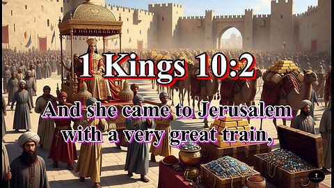 1 Kings 10:2, with camels that bare spices, and very much gold, and precious stones: