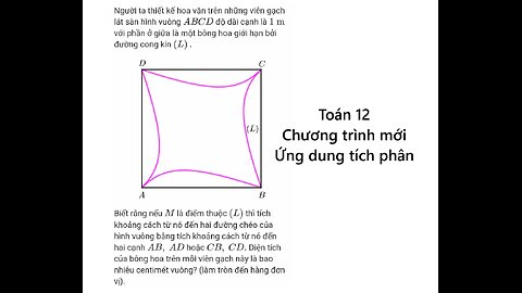 Toán 12: Người ta thiết kế hoa văn trên những viên gạch lát sàn hình vuông ABCD độ dài cạnh là 1 m