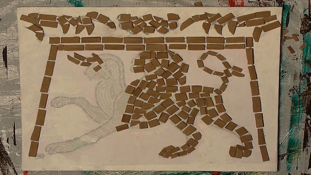 Mixed Media Cardboard Mosaic Griffin