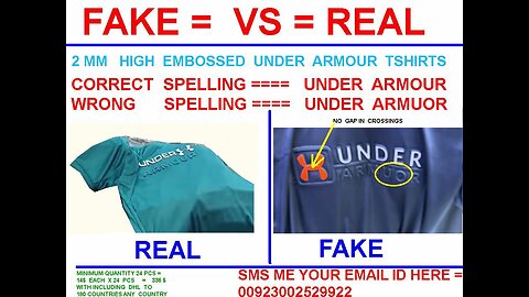 Fake VS real UNDER ARMOUR TSHIRTS , 14$ each x quantity 24 = 336$ , Including DHL to 180 countries