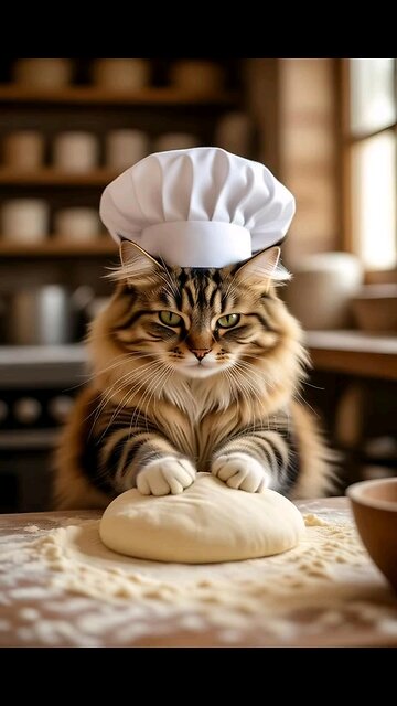 gato cocimero haciendo masa