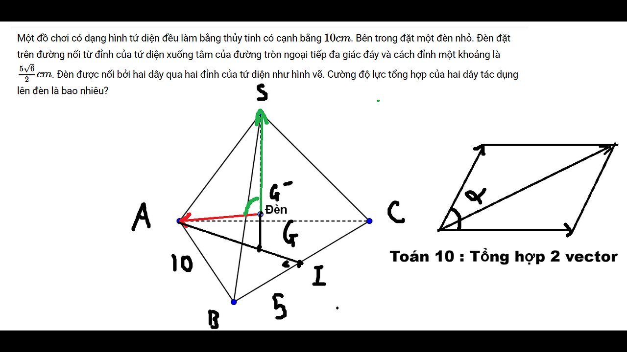Toán 12: Một đồ chơi có dạng hình tứ diện đều làm bằng thủy tinh có cạnh bằng 10cm. Bên trong