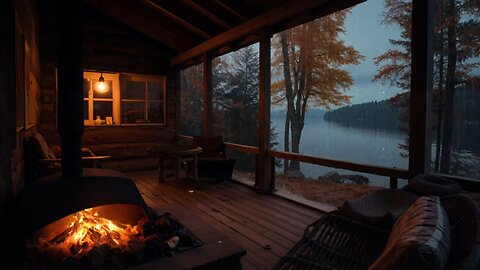 Soft Rainy Sounds in The Forest | Calm and Cozy Cabin with Warm Fire
