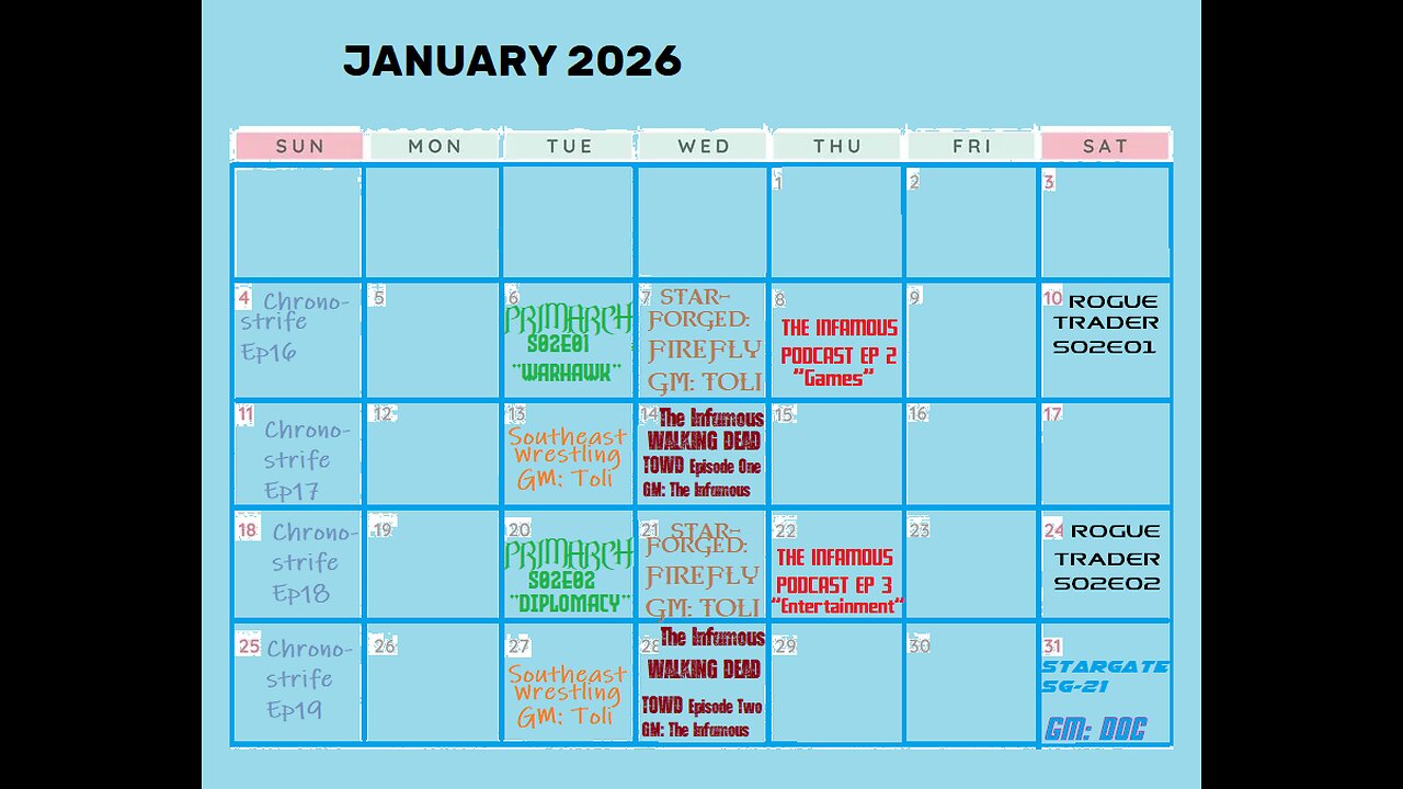 JANUARY 2026 CALENDAR