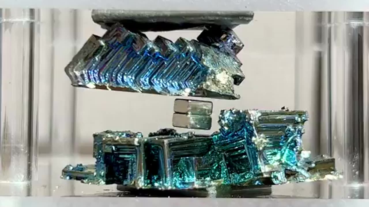 A magnet levitating between two bismuth crystals. Without the use of any external power source.
