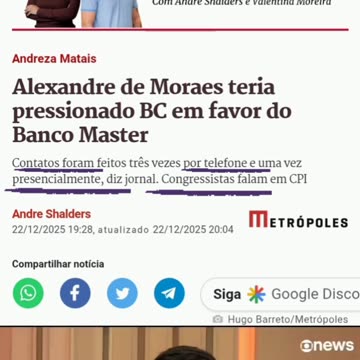 Nazista de Moraes procurou o BC 4 vezes. Contatos foram feitos três vezes por telefone e uma vez presencialmente, diz jornal. Congressistas falam em CPI